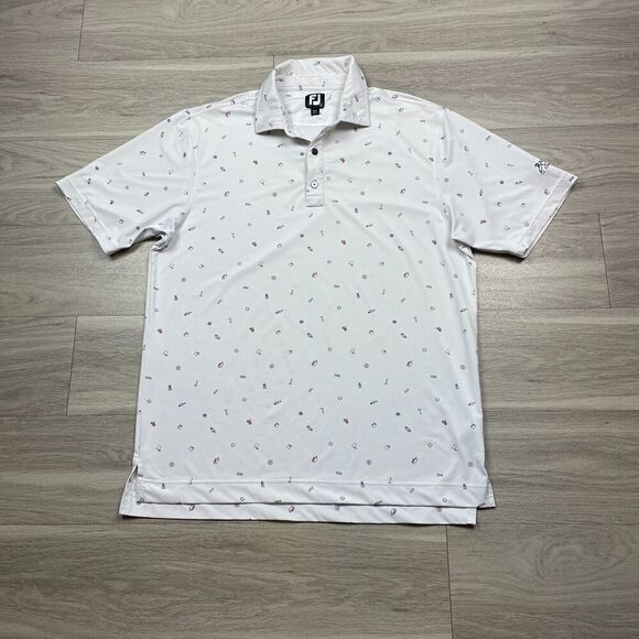 FootJoy Polo Shirt Mens Large White AOP Golfer Stretch Short Sleeve - Picture 1 of 12